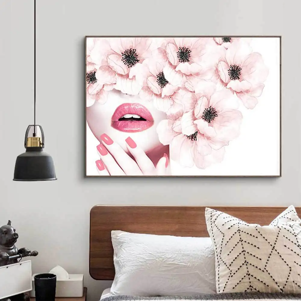 

Nordic Pink Flower Perfume Bottle Fashion Poster Girl Skirt Print Canvas Art Painting Wall Picture Modern Girl Room Home Decor