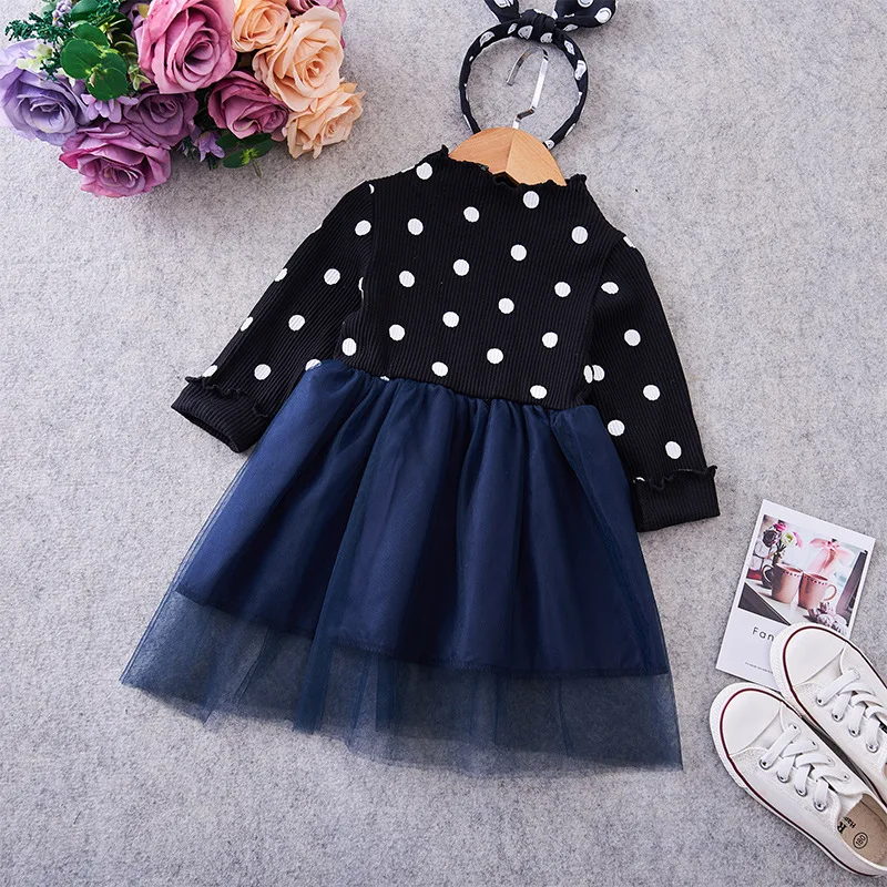 Новое Детское платье для девочек в горошек с длинными рукавами дня рождения