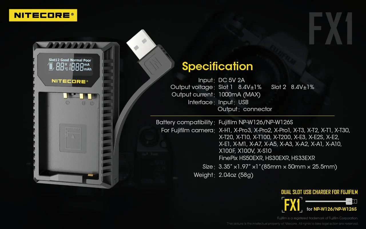 Зарядное устройство NITECORE FX1 с двумя слотами USB для Fujifilm NP-W126 NP-W126S | Электроника