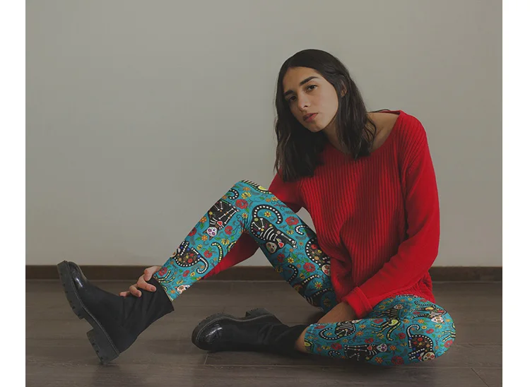 Женские леггинсы с рисунком животных, черепов, кошек, Мягкие штаны с эффектом потертости, Мексиканский День мертвых размера плюс, обтягивающие леггинсы для фитнеса