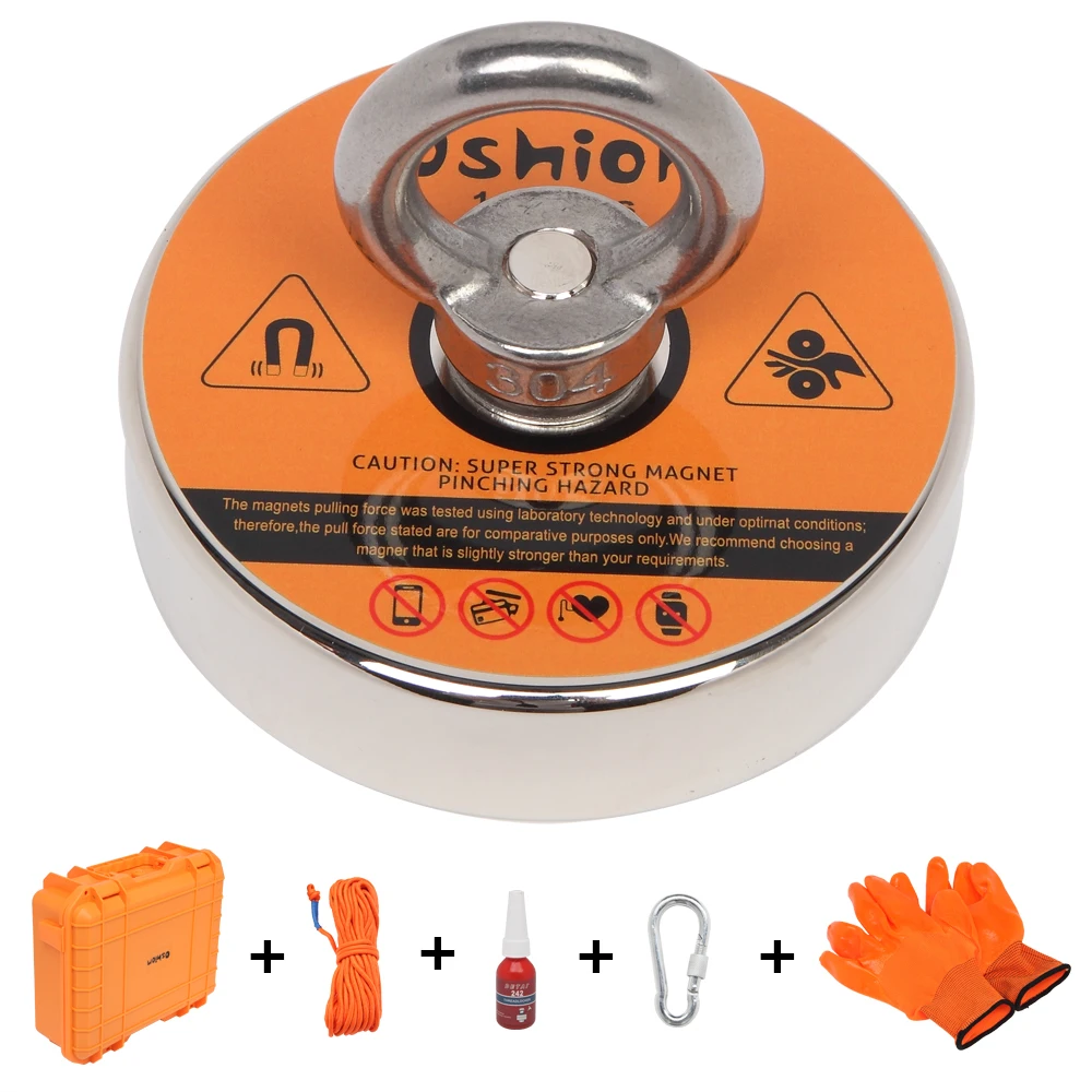 

550lb/1100lb Salvage Magnetic Set Orange Drop-Resistant PP Plastic Box Magnet Rope Gloves Glue