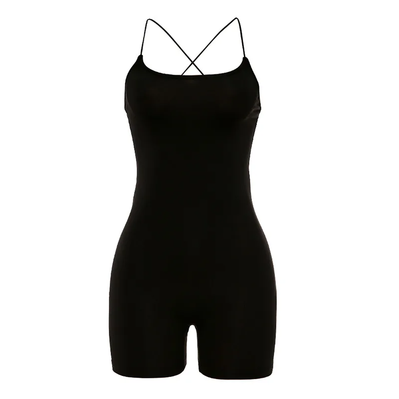 Summer Women's Cross Shoulder Strap One-piece Shorts Sportswear Sexy Open Back Slim Fit Jumpsuit Women's Home Street Style