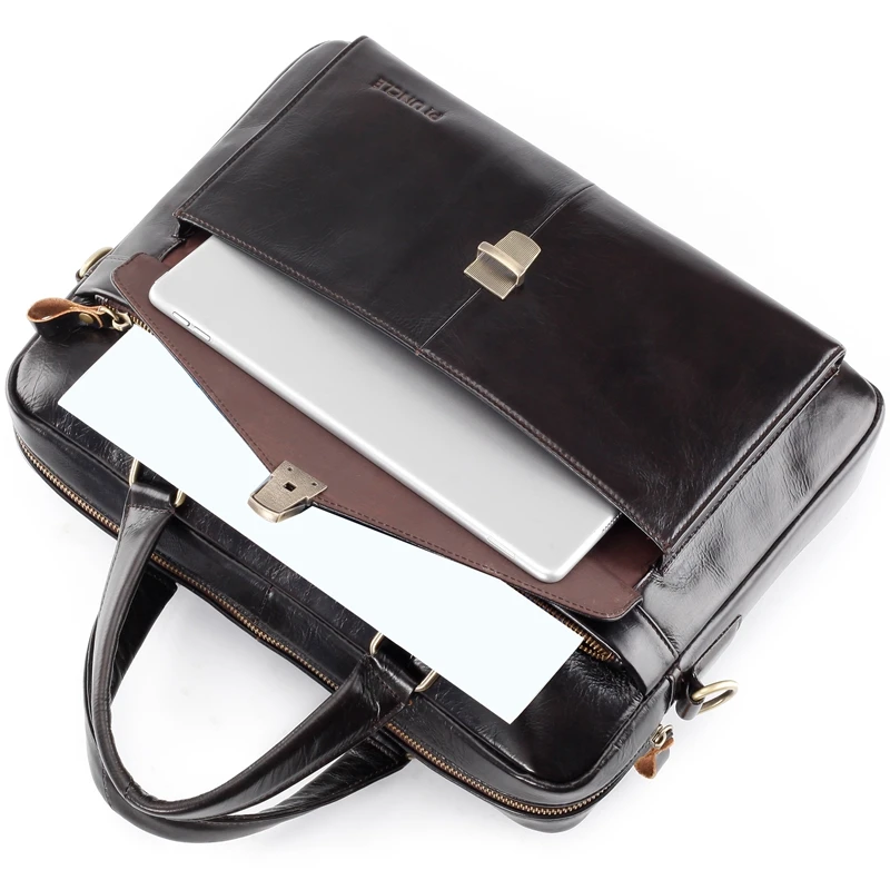 

PI UNCLE Brand Men's Business Briefcase Highend First-Layer Leather Casual Shoulder Messenger Bag Laptop Bag