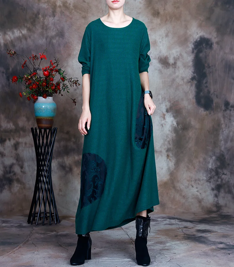 

Women's Autumn Winter Long Sweater Dress 2021 New Loose Long Dresses Round Neck Long Sleeve Wool Knit Dress Female Big Size
