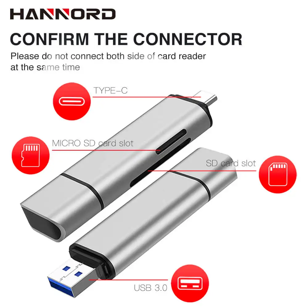 Hannord USB 3,0 кард-ридер Тип C для SD Micro SD TF адаптер для ноутбуков Аксессуары OTG кардридер смарт-карта памяти SD кард-ридер