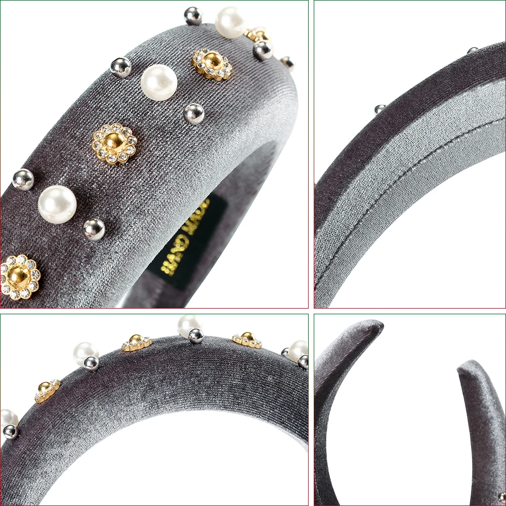 MOLANS перламутровая губка обруч для волос бархатные стразы лента одноцветная