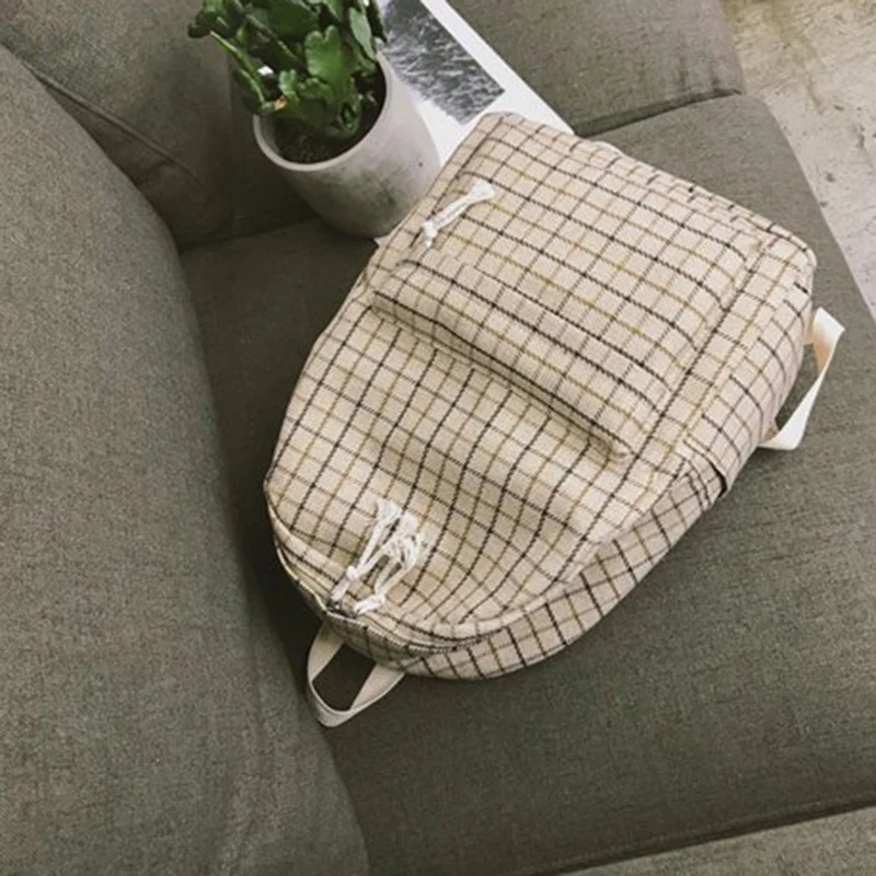 

Fresh Canvas Girl Backpack Female Mori Schoolbag Female Student Plaid Backpack