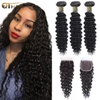 Глубокая волна человеческие волосы 3 пряди с кружевом фронтальной уха до закрытия бразильские Волосы Remy пряди с фронтальной кварты волос