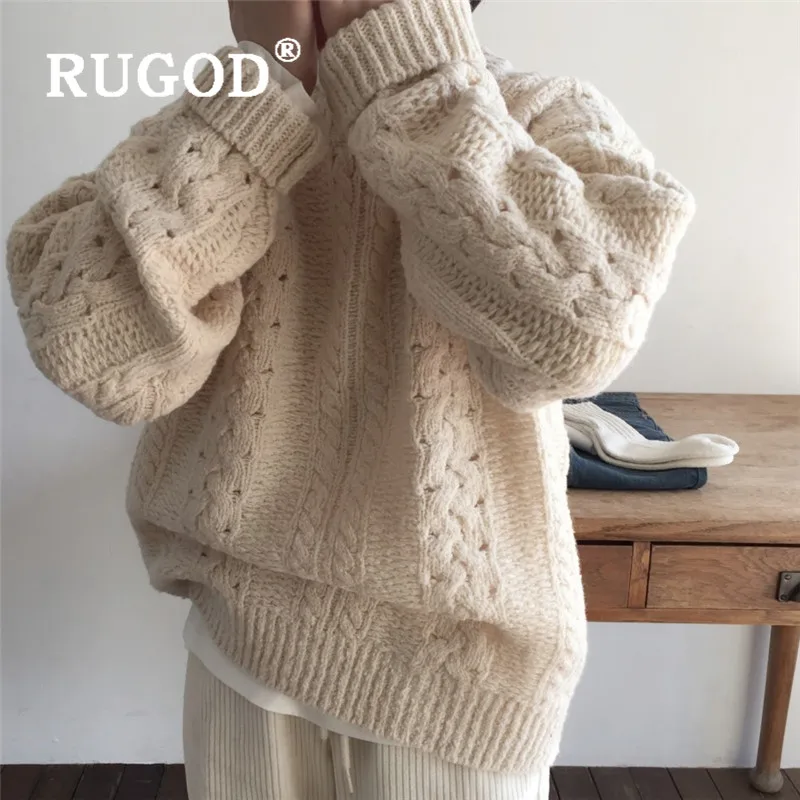 RUGOD новый зимний теплый Однотонный свитер пуловер для женщин хлопок о-образный