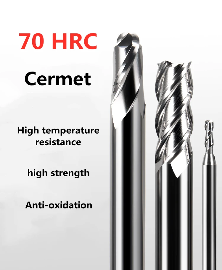 

CNC 70 Degree Cermet Monolithic Alloy flat-bottomed End Milling 2-flute 4-flute Milling Cutter/Ball Cutter/Round nose knife