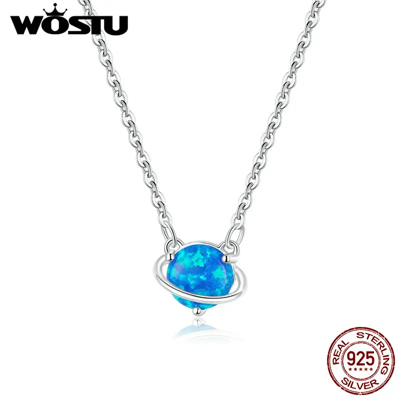 WOSTU Blue Planet ожерелье из стерлингового серебра 925 пробы опал длинная цепочка для