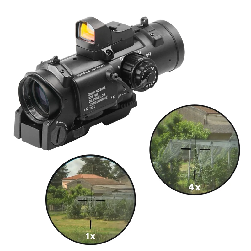 

Quick Detachable Tactical 1x-4x Fixed Dual Role Optic Rifle Scope with mini red dot scope RMR for rifle hunting Airsoft shooting