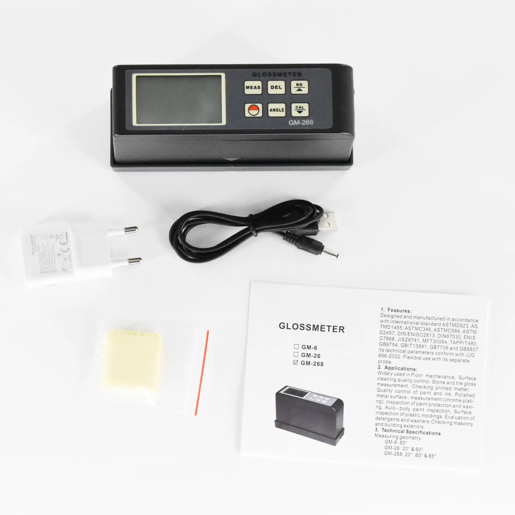 

Glossmeter Gloss Meter GM-268 Portable Surface Cleaning Tester range 0.1-200Gu 20 60 85 Multi-angle gloss meter