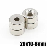 1251020pcs 20x10 6ndfeb n35 neodymium magnet 20mm x 10mm hole 6mm round super powerful strong permanent magnetic imanes disc