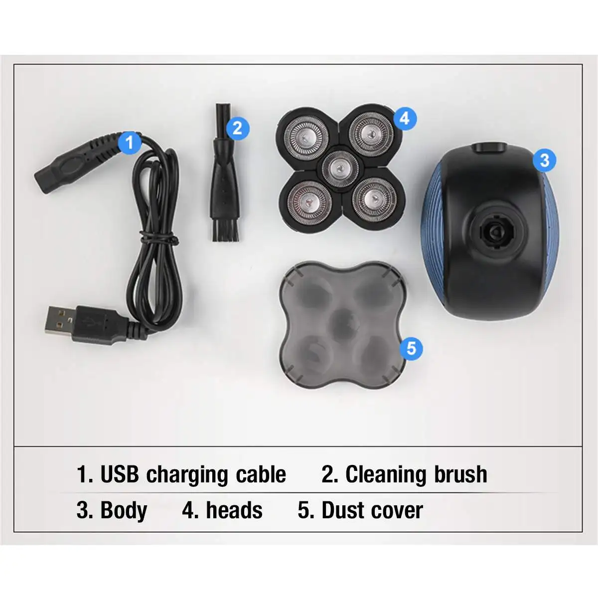 

5 in 1 USB Rechargeable Men Washable Five Floating Heads Shavers Hair Clipper Nose Ear Hair Trimmer Men Facial Cleaning Brush