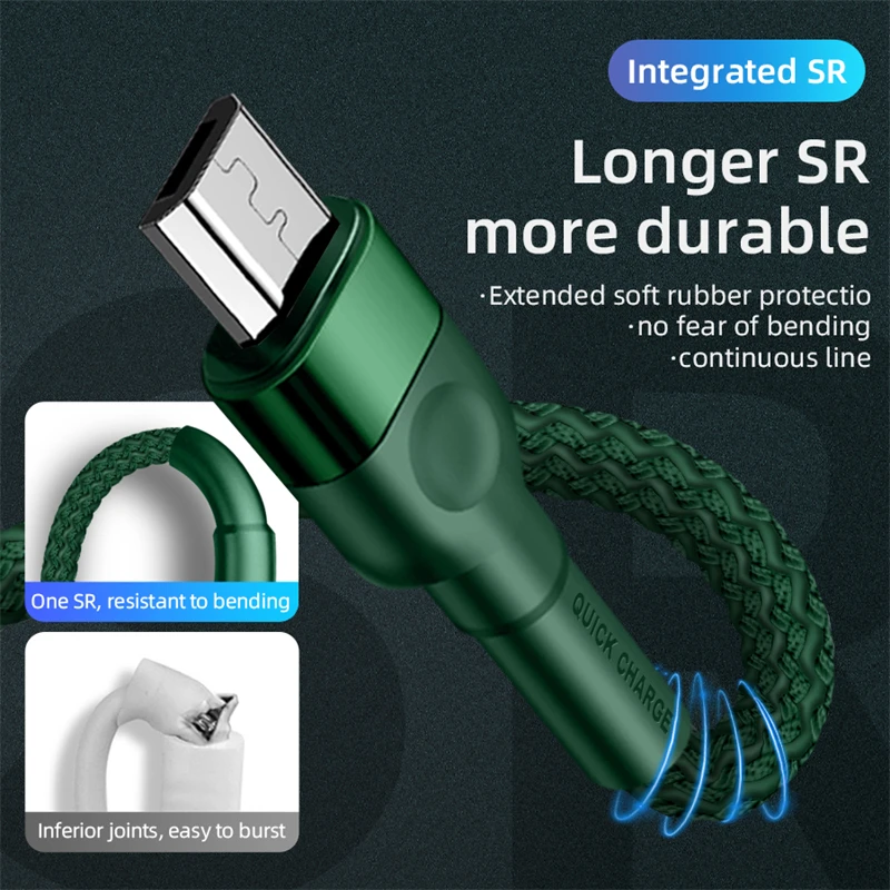 6a 66w fast charging micro usb cable for xiaomi samsung huawei android mobile phone charger for phone cable microusb data cables free global shipping