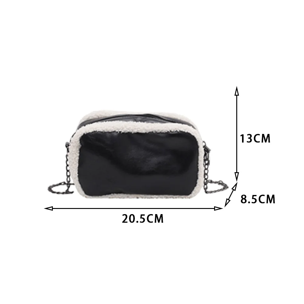 

Winter Autumn Splicing Fleece PU Leather Handbag Vintage Women Sports Messenger Shoulder Bags Small Money Envelope Purse
