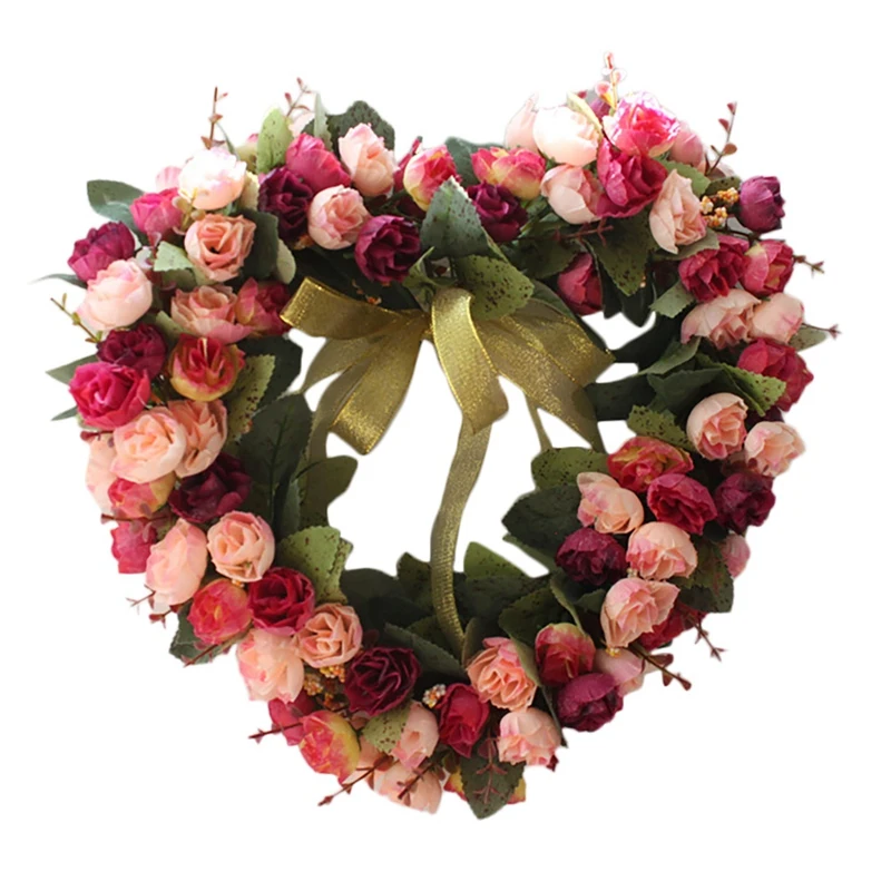 

Artificial Rose Flower Wreath Heart-Shaped Door Wreath for Front Door Wall Window Wedding Party Farmhouse Home Decor
