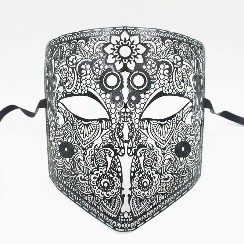 

Маска для косплея на все лицо Bauta Phantom Косплей Венецианская Маскарадная маска Черный череп Хэллоуин щит Марди Гра металлическая маска для ве...