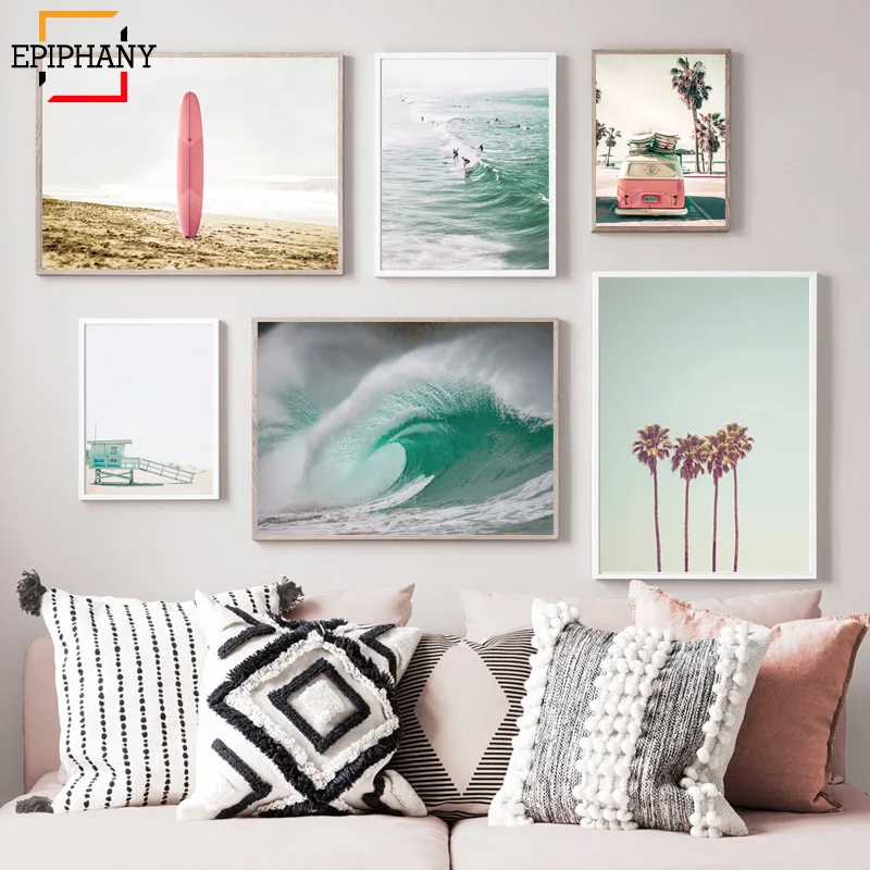 Большая пляжная настенная печать Калифорния серфинг Искусство доска для