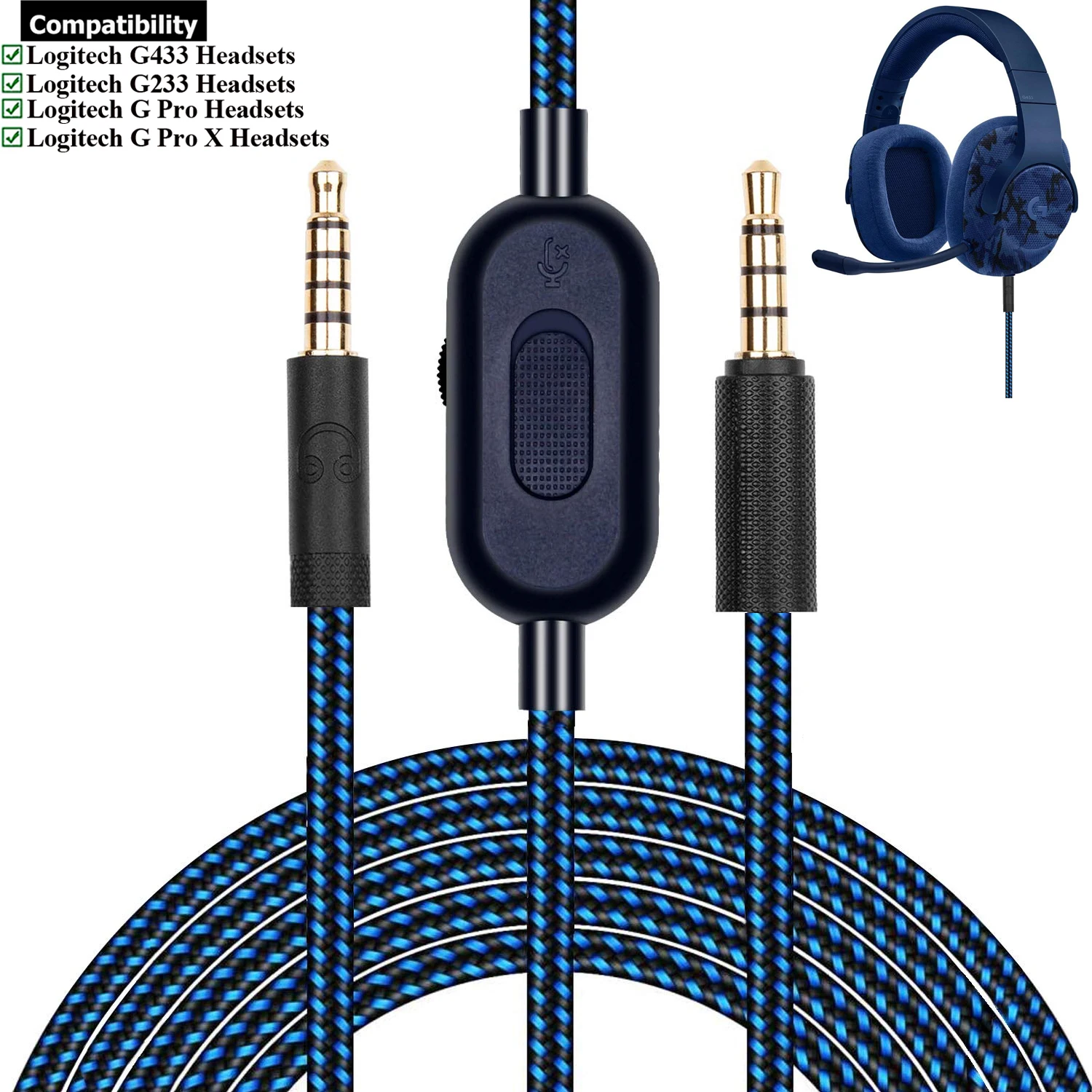 2 0 м Плетеный сменный кабель удлинитель провод для игровой гарнитуры Logitech G433 G233 G