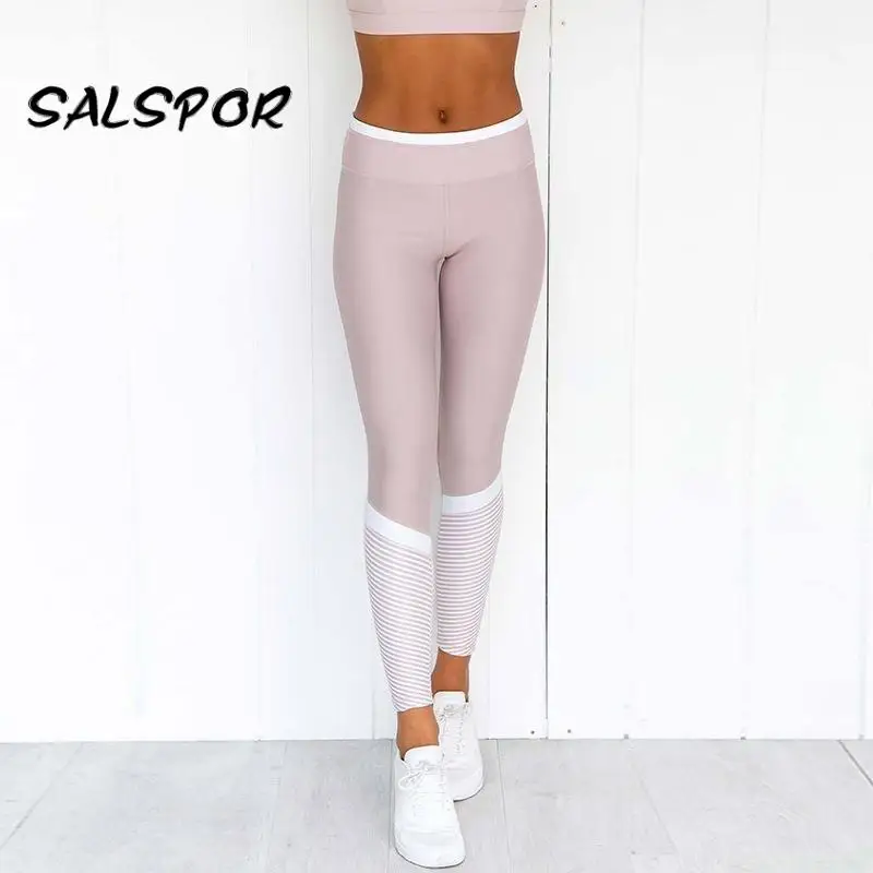

SALSPOR Striped Leggings Sport Leggings Women Fitness Sexy High Waist Gym Legging Work Out Running Femme Tights Pants