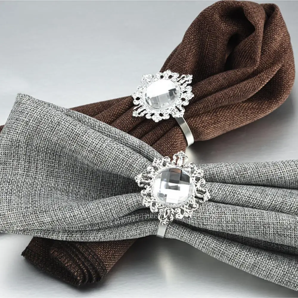 

12 Pcs Acrylic Silver Diamond Napkin Ring Table Dinner Decoration For Wedding Banquet Dinner Decor Favor Table Decorations