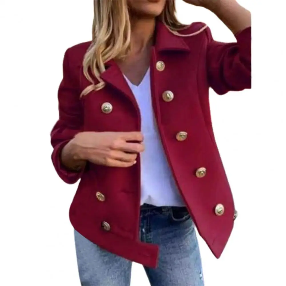 

Women Elegant Short Coat Turn-down Collar Double Breasted Autumn Winter Solid Color Ladies Warm Suit Jacket Outerwear