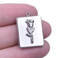 5pcs tag rose stainless steel craft pendants for jewelry making supplies kpop charms handmade necklace diy accessories materials