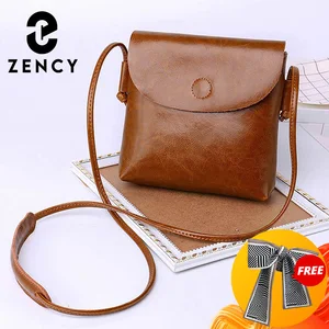 Женская сумка-мессенджер Zency, из натуральной кожи, Классическая коричневая, черная, высококачественная, 100%