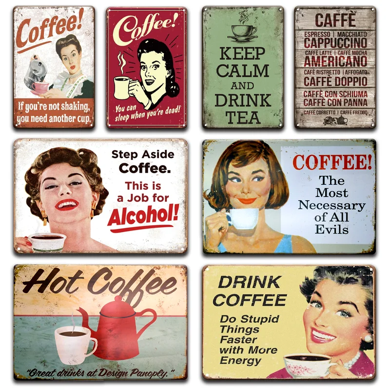 

Vintage Pin Up Girl Coffee Metal Sign Chic Milk Wine Tin Plates Signboard Retro Cafe Shop Irish pub Cafeteria Sweet Home Decor