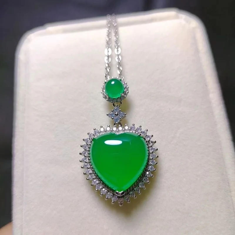 Ожерелье из натурального зеленого халцедона ручной работы с кулоном Love модные ювелирные изделия для мужчин и женщин ожерелье из серебра 925 ...