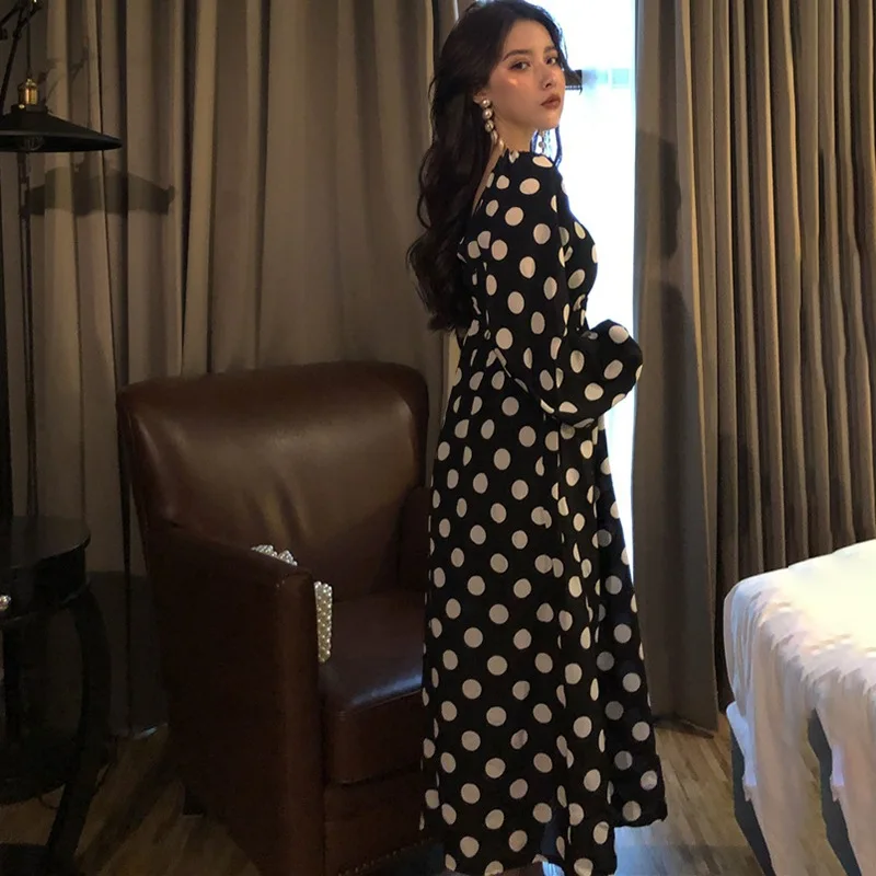 

Women's Summer Casual Retro Vestidos Polka Dot Mid Long Waist Casual Dress