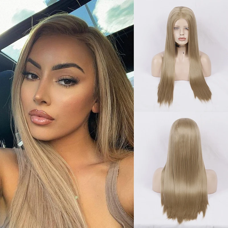 

AIMEYA Ash Blonde Lace Front Wig Long Straight Middle Part 13x2.5 Lace Wigs Heat Resistant Cosplay Daily Wear Wigs for Women