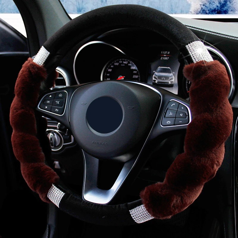 Зимний теплый чехол рулевого колеса автомобиля Rex Rabbit Hair для руля Funda Volante Coche