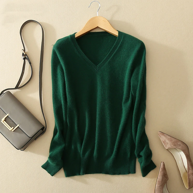 

Sweater V-Neck Women Fashion Autumn Cashmere Wool Knit Sweater V-Neck Solid Slim Sexy Pullovers Coat Female Blouse Knit Sweater