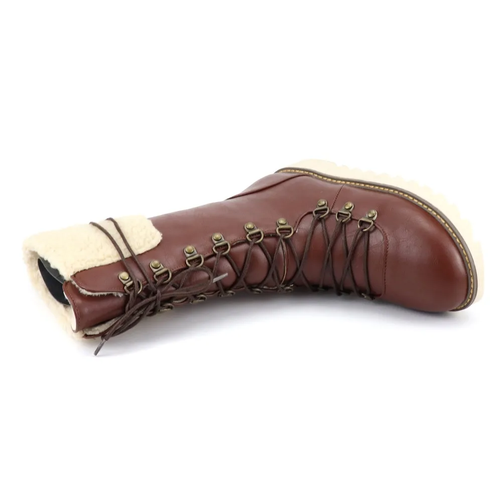 New Warm Winter Boots Women Fashion Lace-Up PU Leather Women Boots Non-slip Comfort Plush Warm Waterproof Snow Boots g678