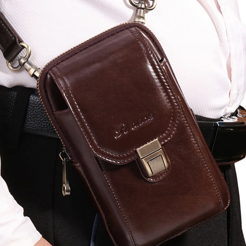 PI дядя кожаный пояс в стиле ретро сумка Для мужчин Мобильный телефон через плечо