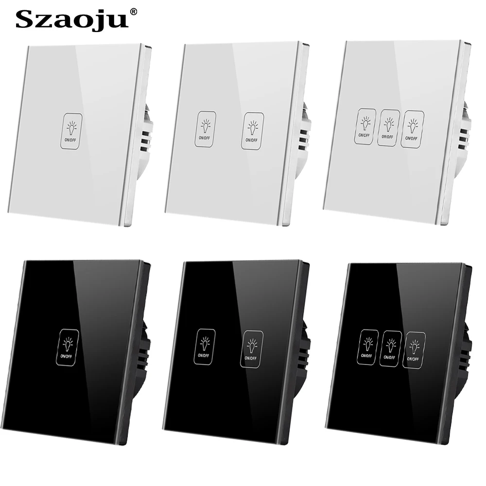 

Szaoju Евророзетка закаленное черное белое золото хрустальное стекло сенсорный выключатель питания Светодиодная панель светильник ели света...