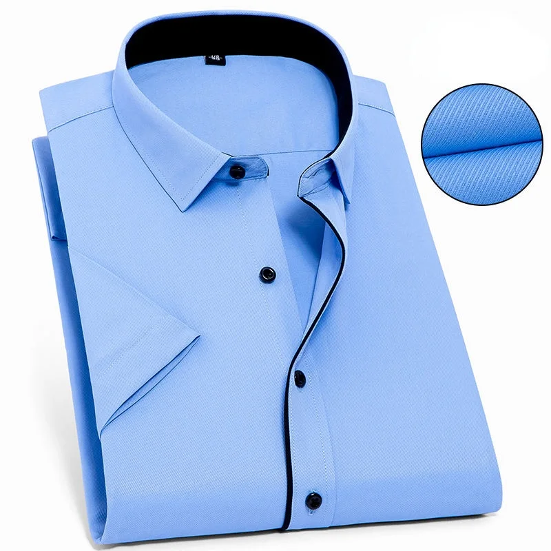 

Рубашка мужская с коротким рукавом, блуза оверсайз в синюю полоску, не требует глажки, модная деловая офисная одежда для папы, на лето