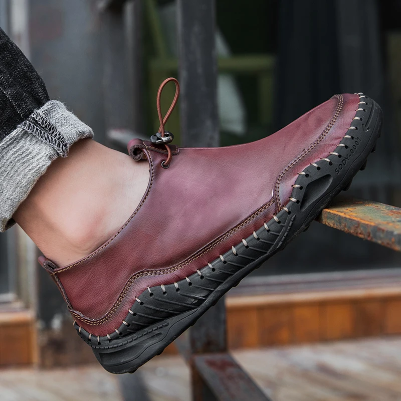 

2021High Quality Genuine Leather Men Flats Breathable Autumn Lace Up Comfortable Casual Outdoor SneakersComfortable men loafers