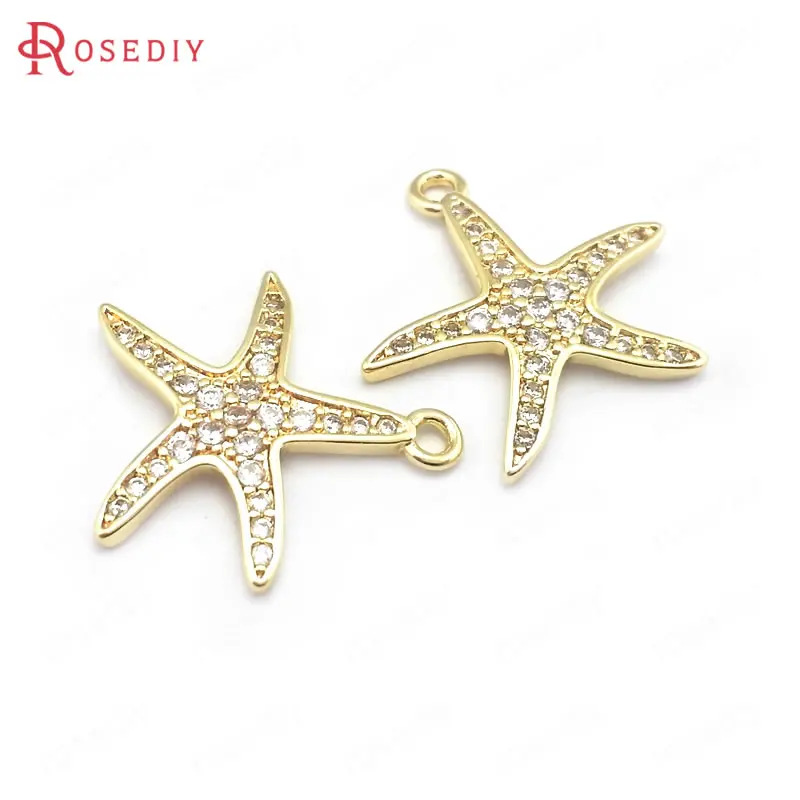 (39631)4 шт. 18x17 5 MM 24K Gold Цвет латуни и циркон Starfish Подвески расходных материалов для