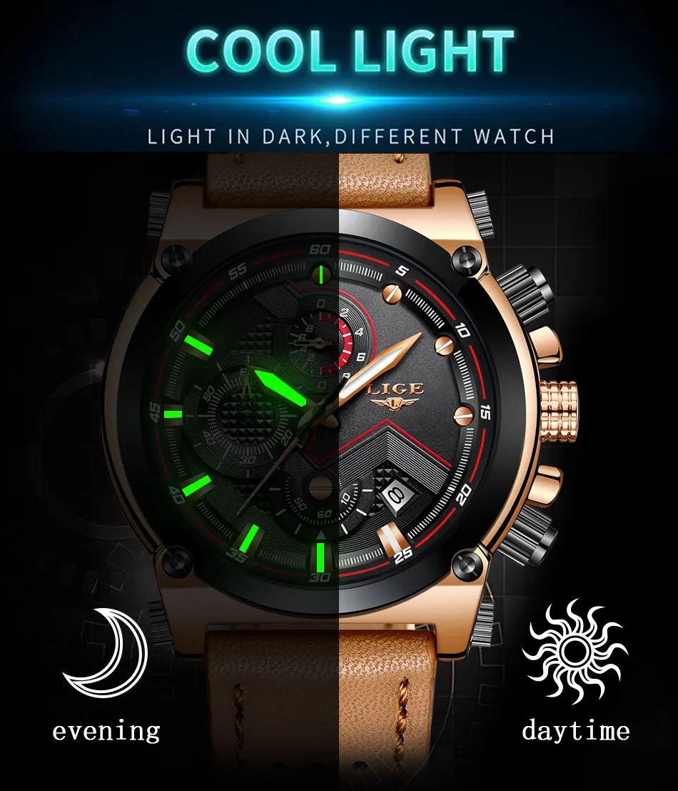 LIGE мужские спортивные часы Топ бренд Роскошные повседневные кварцевые из