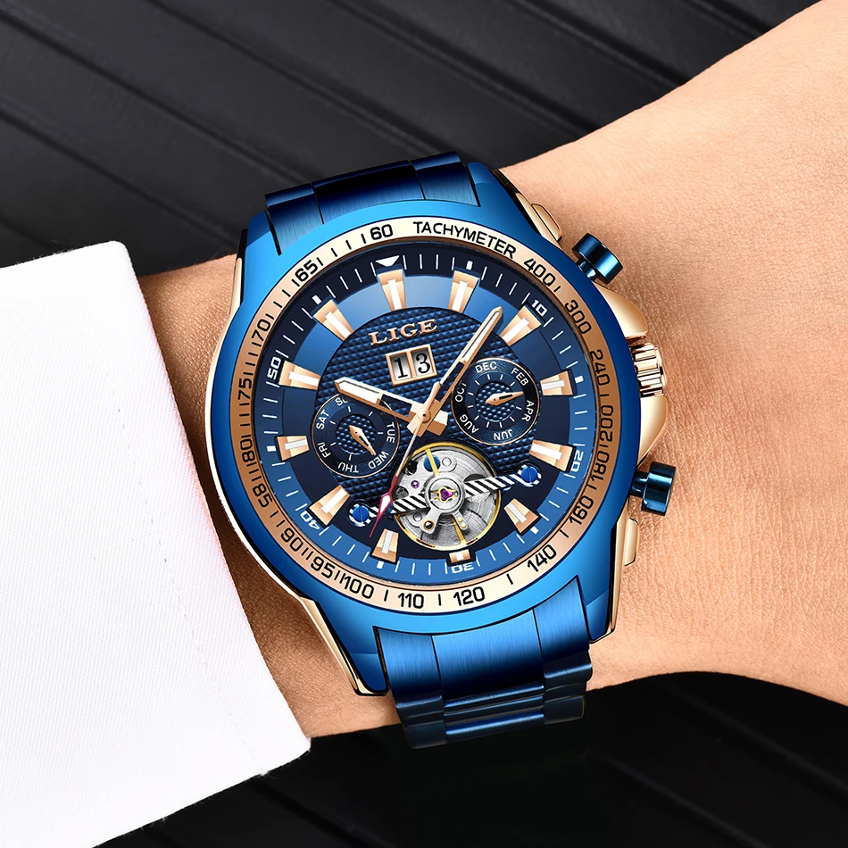 

Relogio Masculino LIGE Men's Self-Wind Tourbillon Mechanical Watches Water Resistant Automatic Skeleton Watch Men Relojes 2020