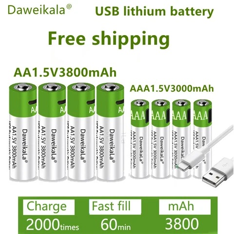 Перезаряжаемая литиевая батарея AA 1,5 в 3800 мАч/1,5 в AAA 3000 мАч