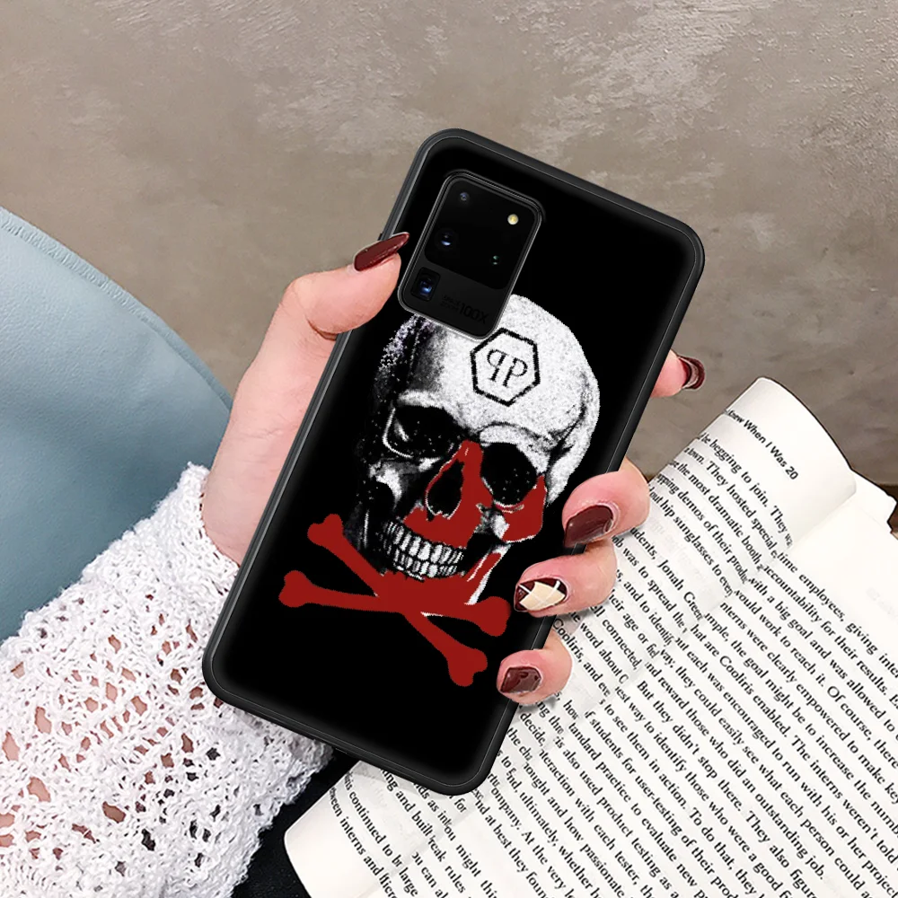 

Qp Philipp Luxury Trend Skull Phone Case For Samsung Galaxy Note S 8 9 10 20 Plus E Lite Uitra black Cover Silicone Back Trend