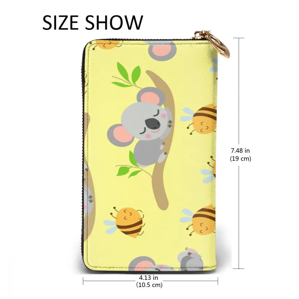 

Long Clutch Wallet Koala Babies Sleeping On Branches And Bees Large Capacity Leather Purse Zipper Pocket Card Holder for Woman