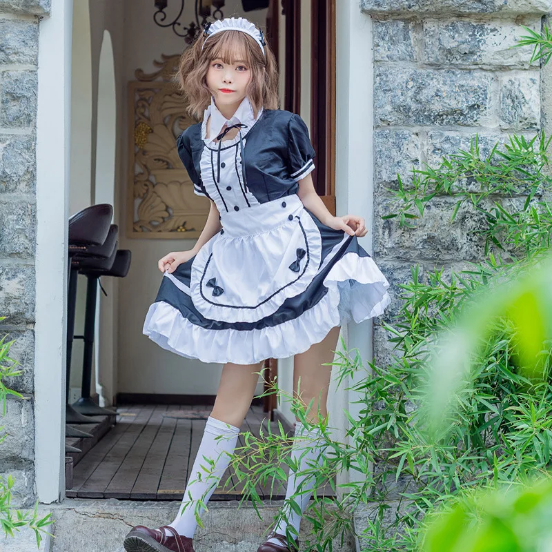 

Women Apron Maid Outfit Anime Long Dress Black and White Dress Lolita Dresses Men Coffee Costume Cosplay housemaid Mucama