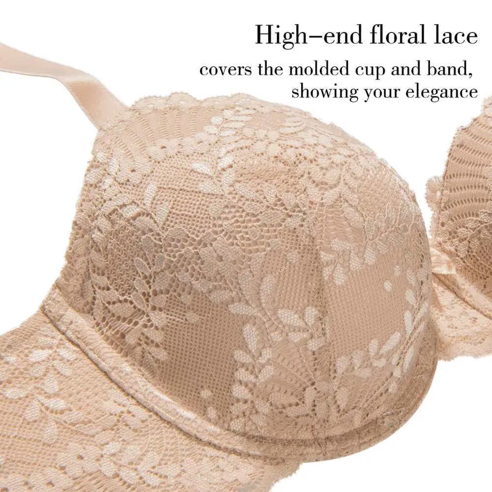 Wingslove Floral Lace Bras For Women Plus Size Underwire Lingerie Push Up Bralette 36C-44DD