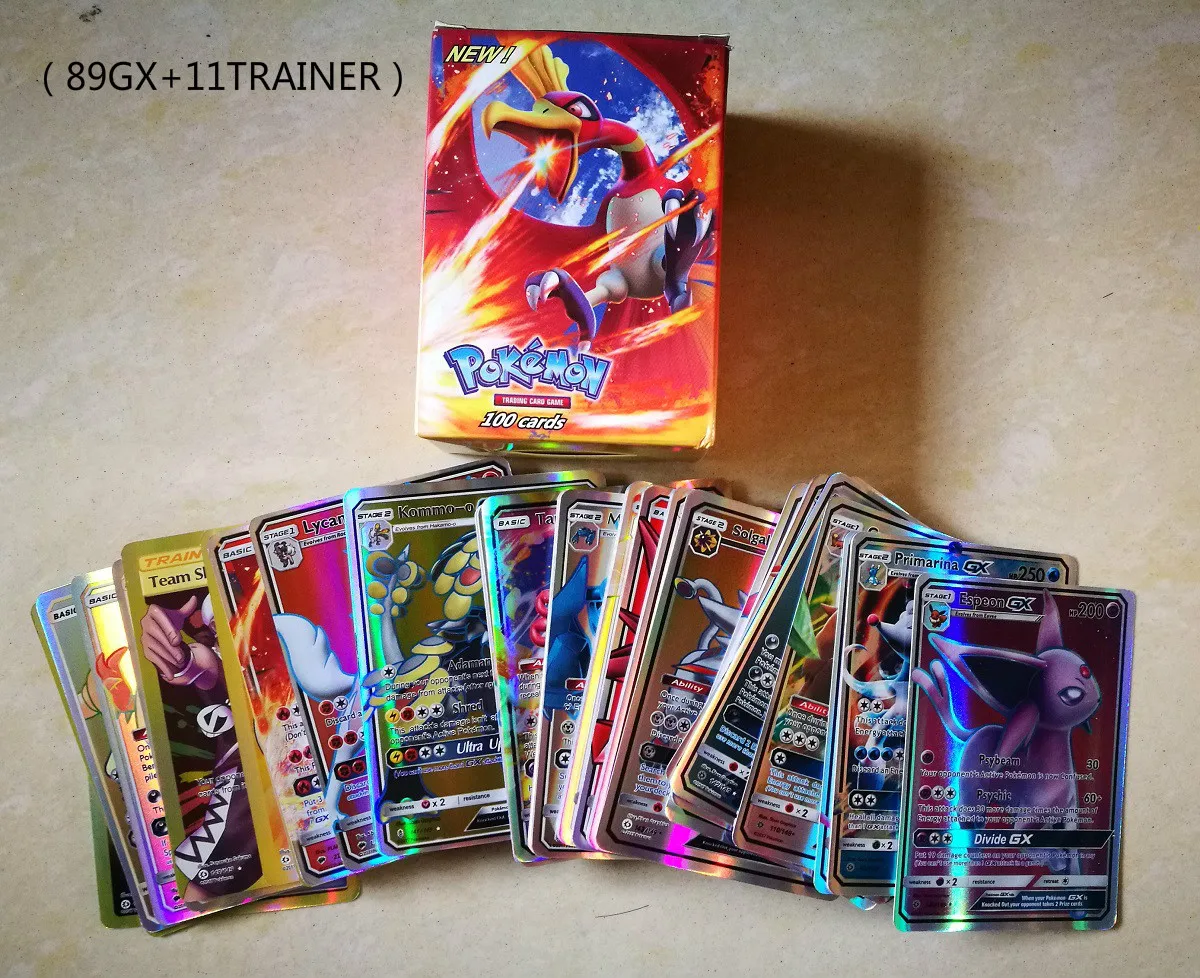 100 шт./компл. GX усилительный насос Мега Покемон блестящие Kaarten игра битва меню